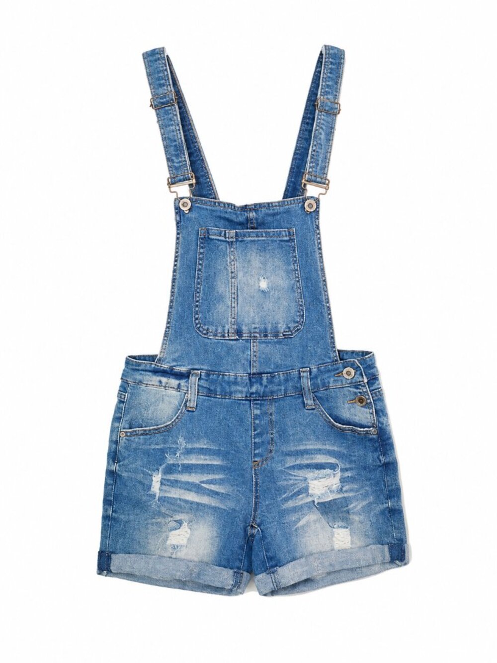 I&M Jeans Medium  Vintage Denim Overall Shorts Distressed Rolled Cuff Blue Jean